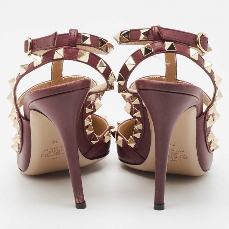 Pre Owned Valentino Purple Leather Rockstud Ankle Strap Pumps Size 38