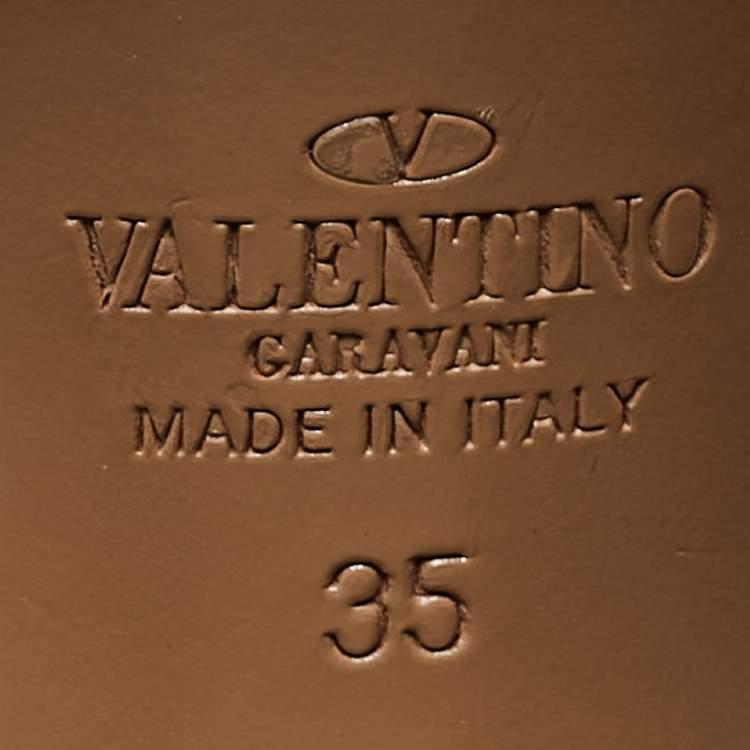 Pre Owned Valentino Black Leather Rockstud Ankle Strap Sandals Size 35