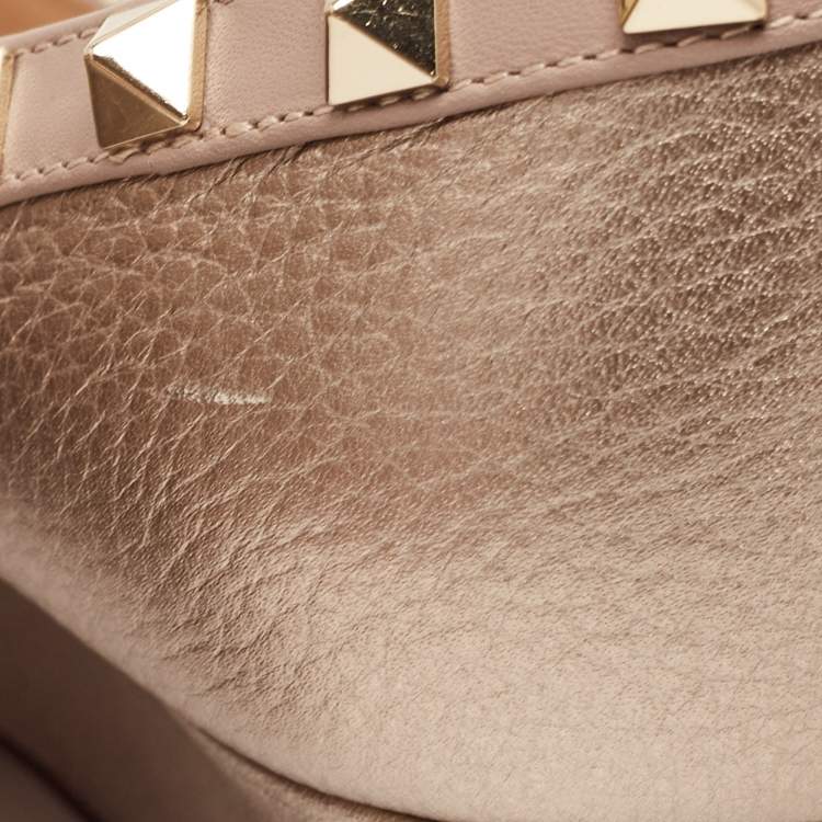 Pre Owned Valentino Metallic Leather Rockstud Pointed Toe Pumps Size 36