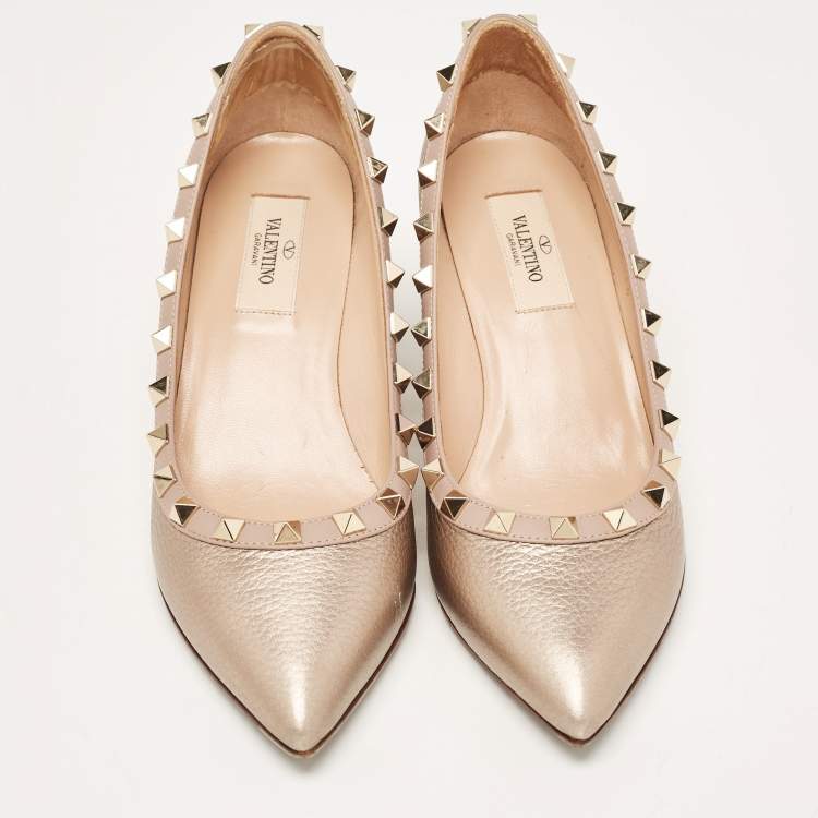 Pre Owned Valentino Metallic Leather Rockstud Pointed Toe Pumps Size 36