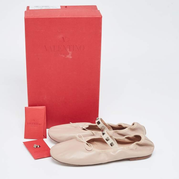 Pre Owned Valentino Beige Leather Rockstud Ballet Flats Size 39