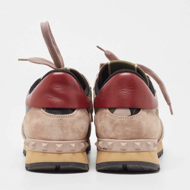 Pre Owned Valentino Multicolor Leather and Suede Rockrunner Sneakers Size 38