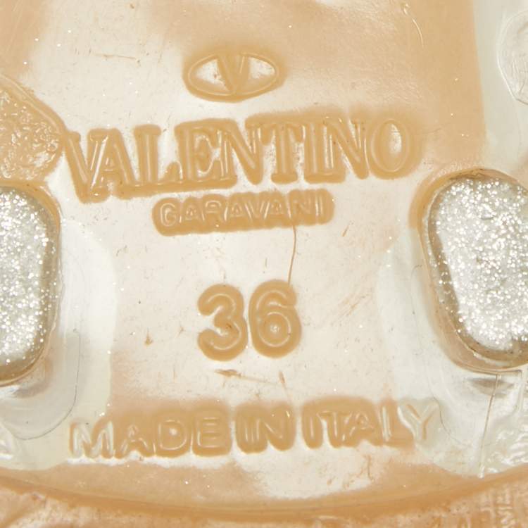 Pre Owned Valentino Silver Glitter Rubber Bow Rockstud Thong Flats Size 36