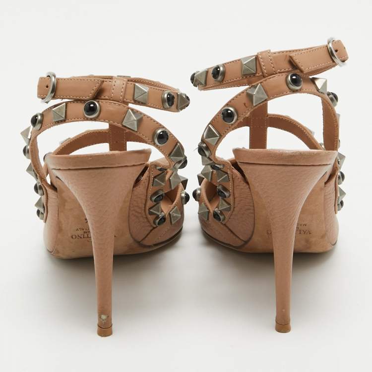 Pre Owned Valentino Beige Leather Rockstud Pumps Size 37.5