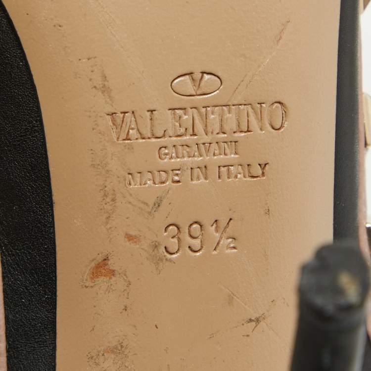 Pre Owned Valentino Black/Dusty Pink Leather Rockstud Ankle Strap Pumps Size 39.5