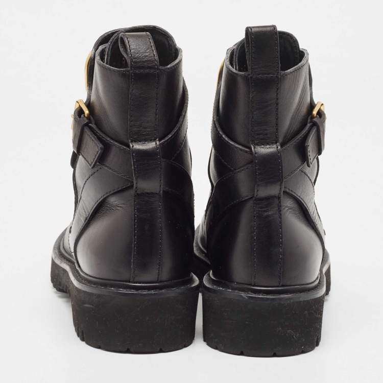 Pre Owned Valentino Black Leather Vlogo Signature  Ankle Boots Size 37