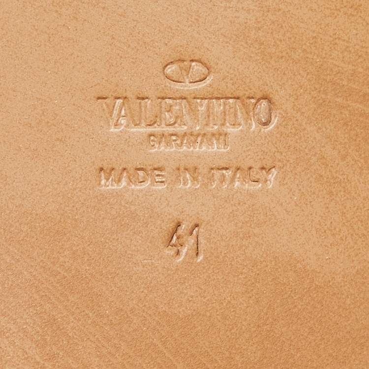 Pre Owned Valentino Red Leather Soul Rockstud Flat Slides Size 41