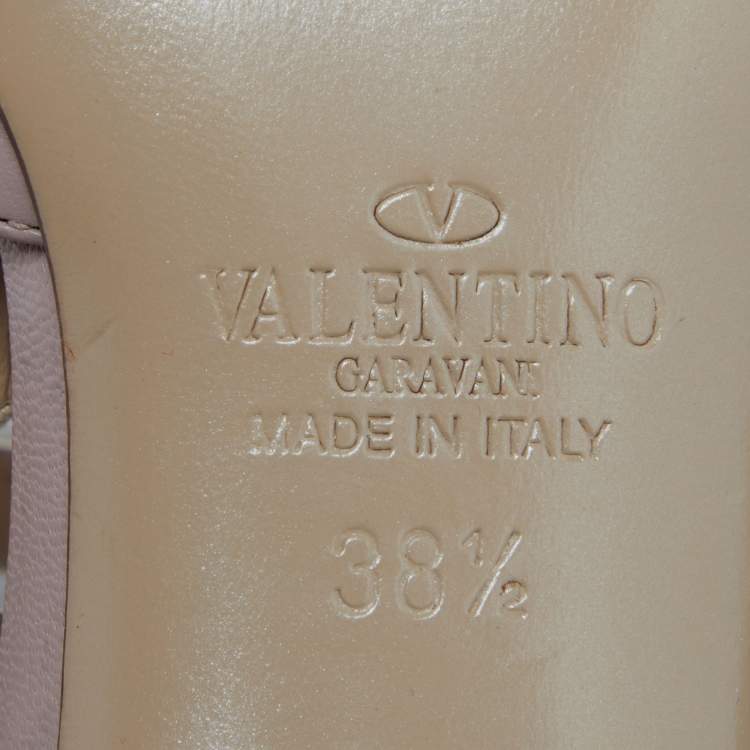 Pre Owned Valentino Pink Patent Leather Rockstud Caged Ankle Strap Pumps Size 38.5