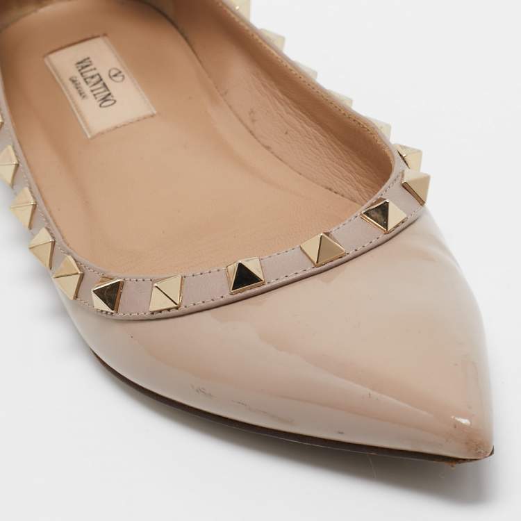 Pre Owned Valentino Beige Patent Leather Rockstud Ballet Flats Size 36.5
