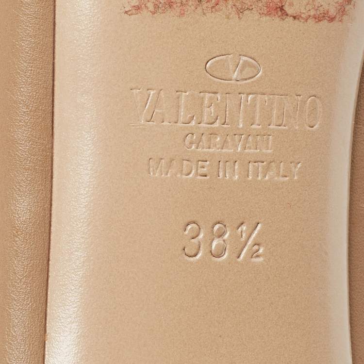 Pre Owned Valentino Brown Leather Peep Toe Platform Slingback Pumps Size 38.5