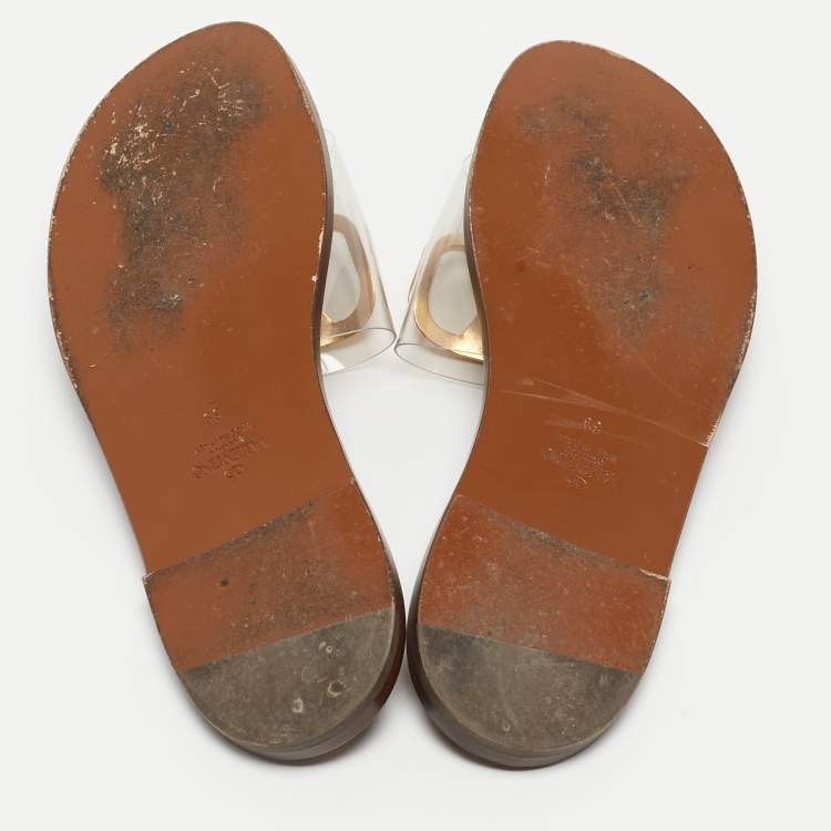 Pre Owned Valentino Transparent PVC VLogo Flat Slides Size 39