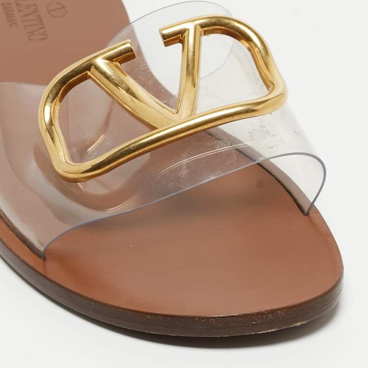 Pre Owned Valentino Transparent PVC VLogo Flat Slides Size 39