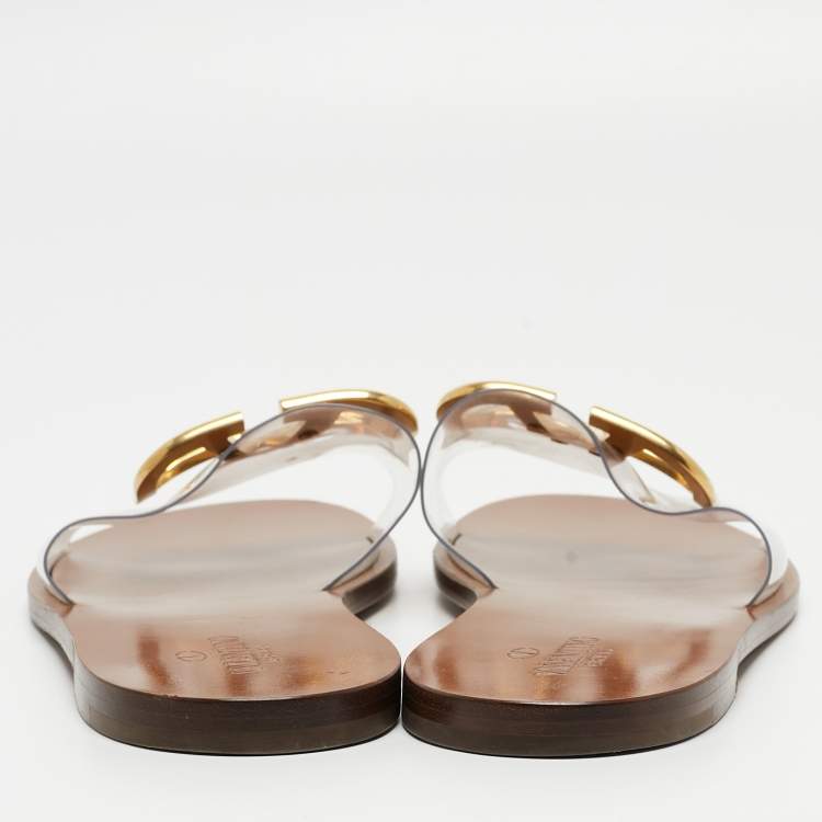 Pre Owned Valentino Transparent PVC VLogo Flat Slides Size 39