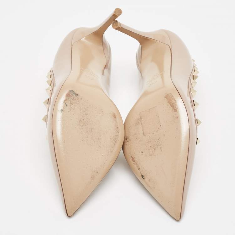 Pre Owned Valentino Dusty Pink Patent Leather Rockstud Pumps Size 35.5