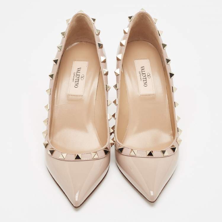 Pre Owned Valentino Dusty Pink Patent Leather Rockstud Pumps Size 35.5