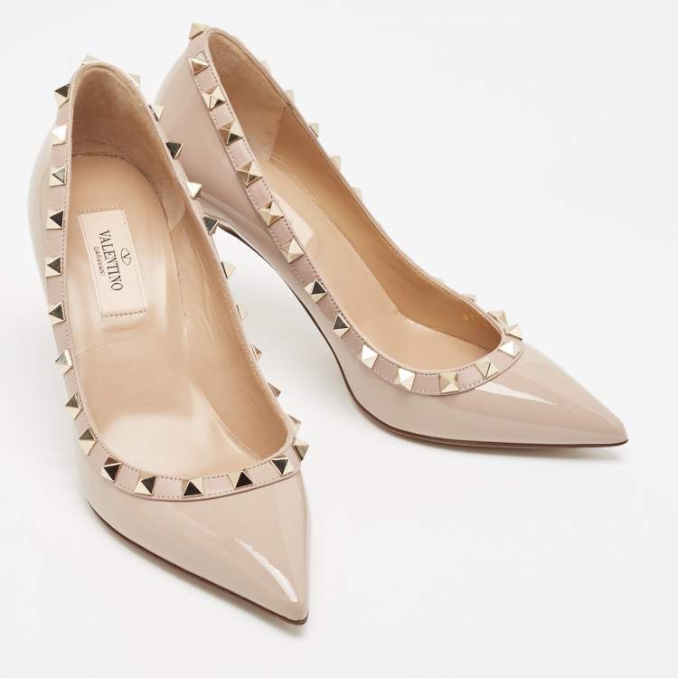 Pre Owned Valentino Dusty Pink Patent Leather Rockstud Pumps Size 35.5