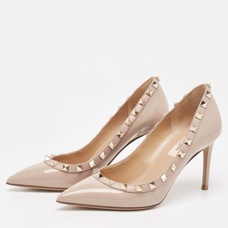 Pre Owned Valentino Dusty Pink Patent Leather Rockstud Pumps Size 35.5