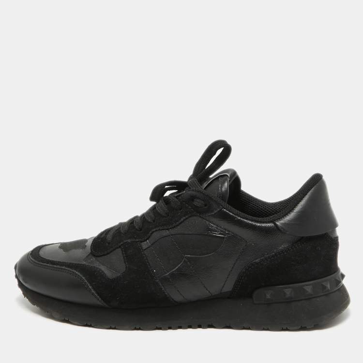 Pre Owned Valentino Black Leather and Suede Rockrunner Law Top Sneakers Size 40