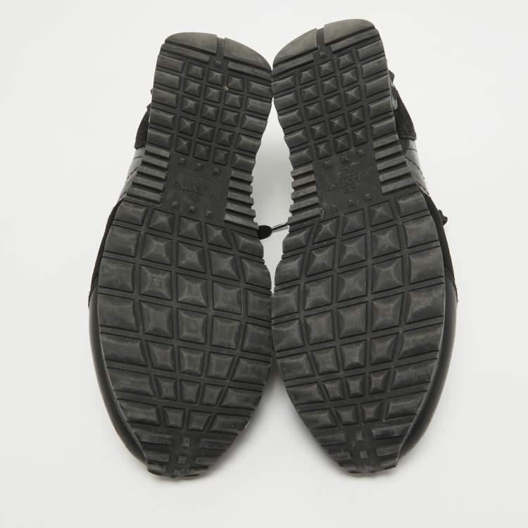 Pre Owned Valentino Black Leather and Suede Rockrunner Law Top Sneakers Size 40