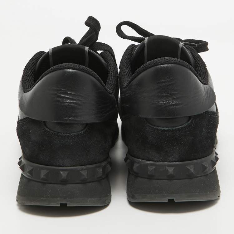 Pre Owned Valentino Black Leather and Suede Rockrunner Law Top Sneakers Size 40