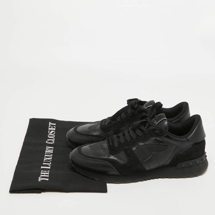 Pre Owned Valentino Black Leather and Suede Rockrunner Law Top Sneakers Size 40