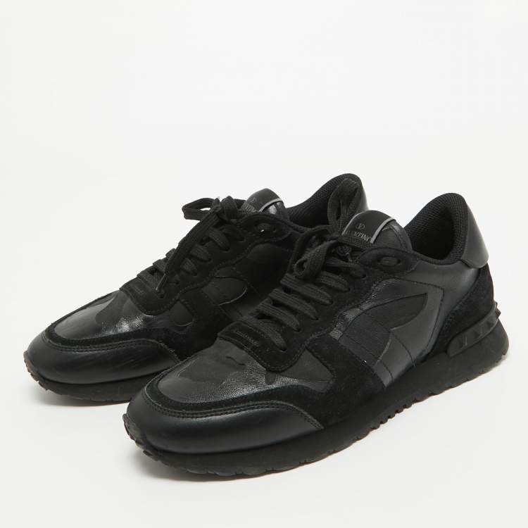 Pre Owned Valentino Black Leather and Suede Rockrunner Law Top Sneakers Size 40