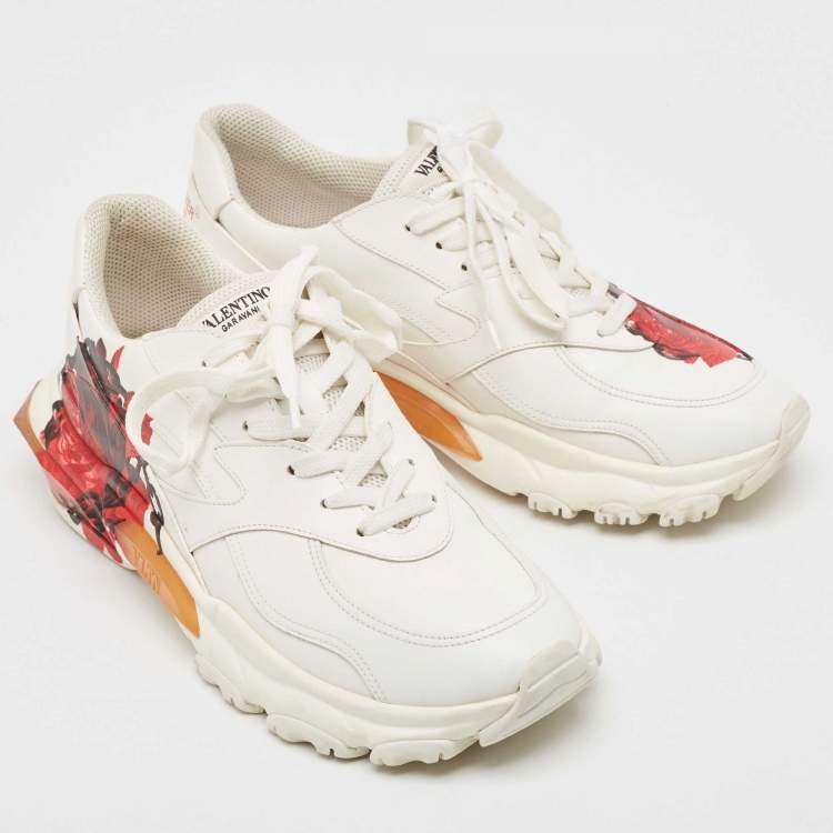 Pre Owned Valentino x Undercover White Leather Chain Rose Print Bounce Sneakers Size 40