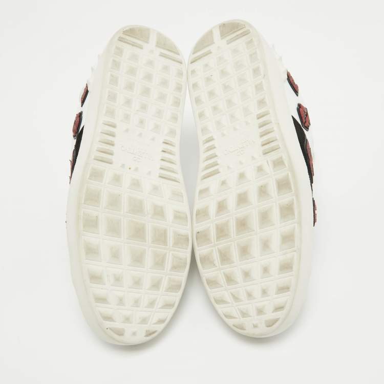 Pre Owned Valentino White/Black Leather and Suede Kiss Me Sneakers Size 39