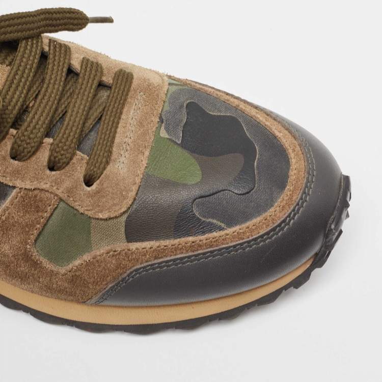 Pre Owned Valentino Multicolor Camo Print Leather and Canvas Rockrunner Sneakers Size 37