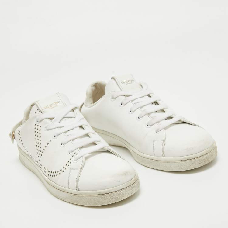 Pre Owned Valentino White Leather Backnet Sneakers Size 39