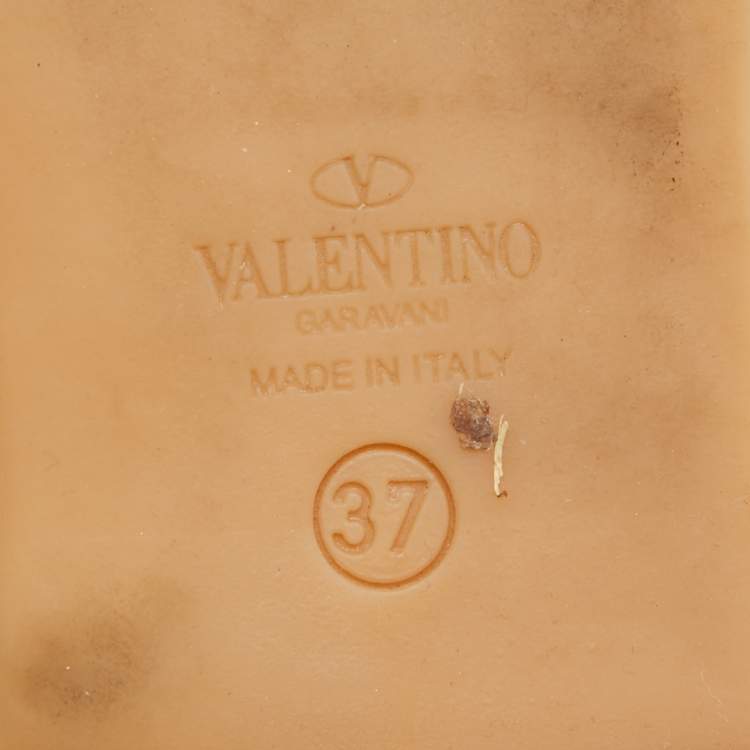 Pre Owned Valentino Dusty Pink Leather Escape V logo Espadrille Platform Mules Size 37