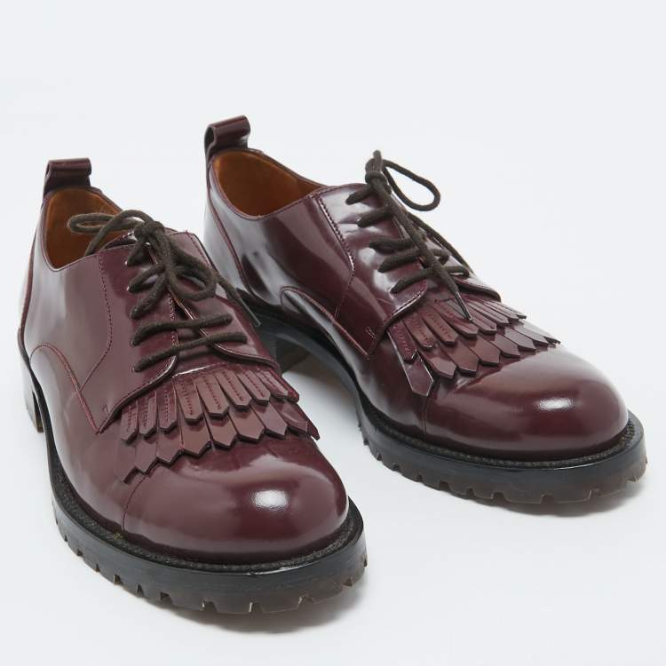 Pre Owned Valentino Burgundy Patent Leather Fringe Derby Size 37