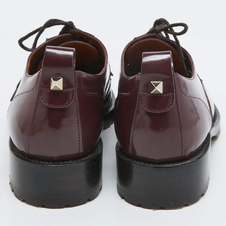 Pre Owned Valentino Burgundy Patent Leather Fringe Derby Size 37