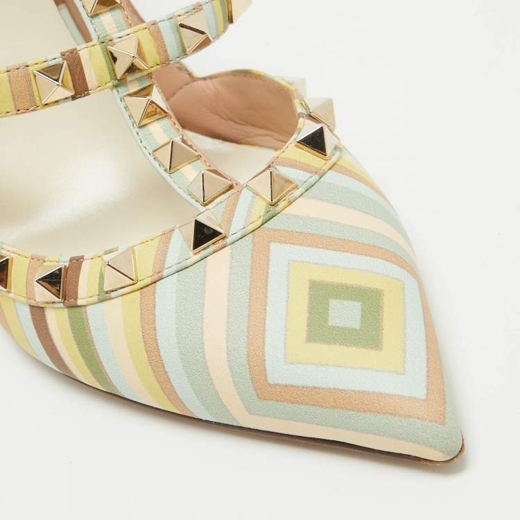 Pre Owned Valentino Multicolor Leather Rockstud Strappy Pointed Toe Pumps Size 39