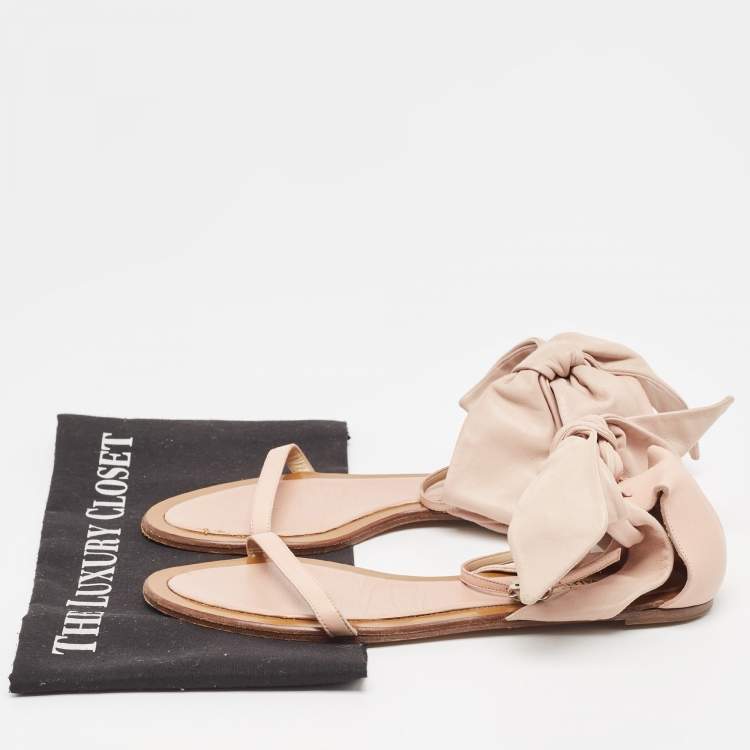Pre Owned Valentino Pink Leather Leather  Ankle Strap Flat Sandals Size 38