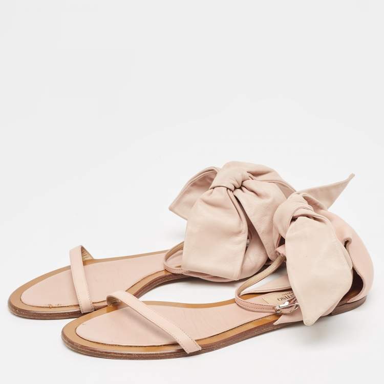 Pre Owned Valentino Pink Leather Leather  Ankle Strap Flat Sandals Size 38