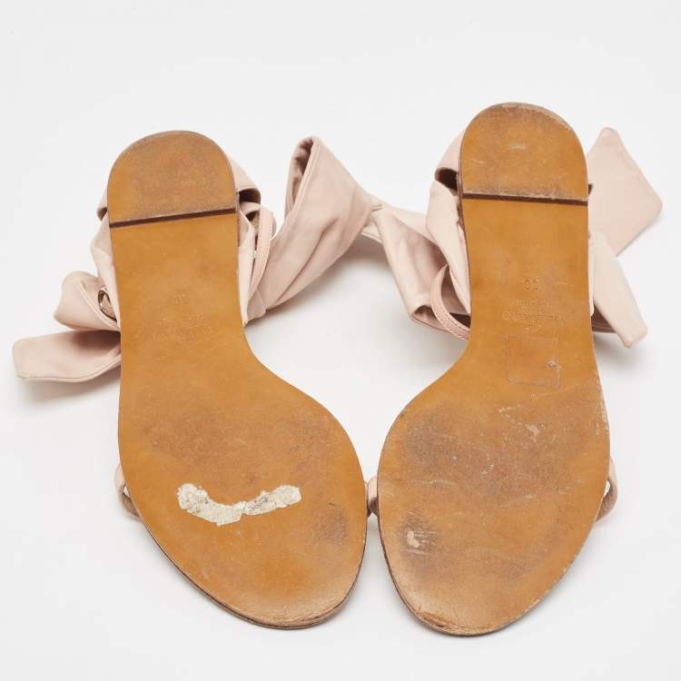 Pre Owned Valentino Pink Leather Leather  Ankle Strap Flat Sandals Size 38