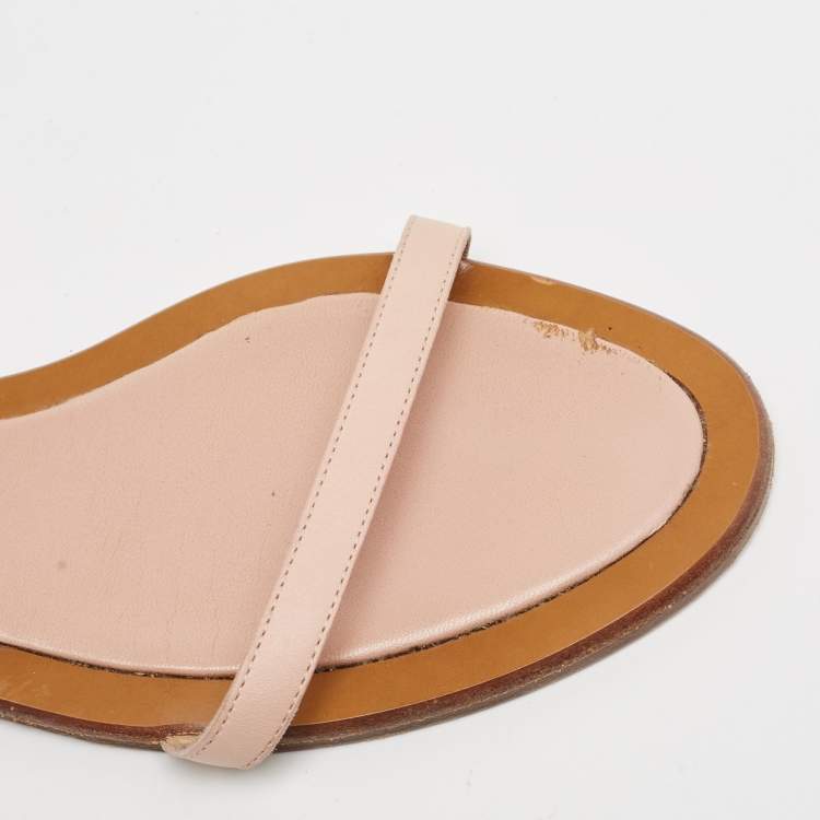 Pre Owned Valentino Pink Leather Leather  Ankle Strap Flat Sandals Size 38