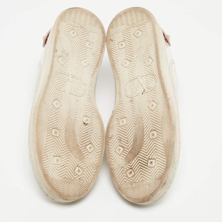 Pre Owned Valentino White Leather  Rockstud  Slip On Sneakers Size 39