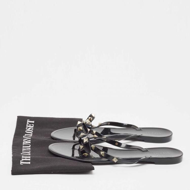 Pre Owned Valentino Black Jelly Rockstud Flat Slides Size 40