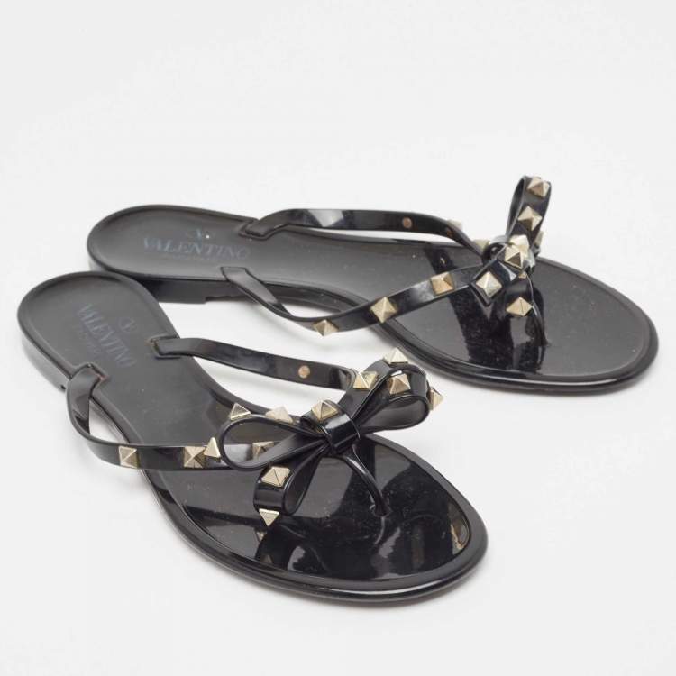 Pre Owned Valentino Black Jelly Rockstud Flat Slides Size 40