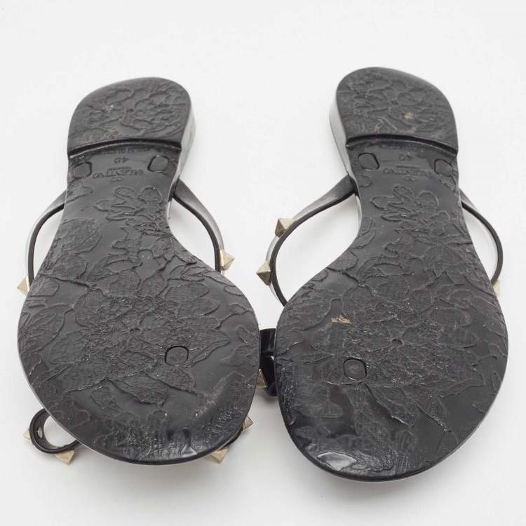 Pre Owned Valentino Black Jelly Rockstud Flat Slides Size 40