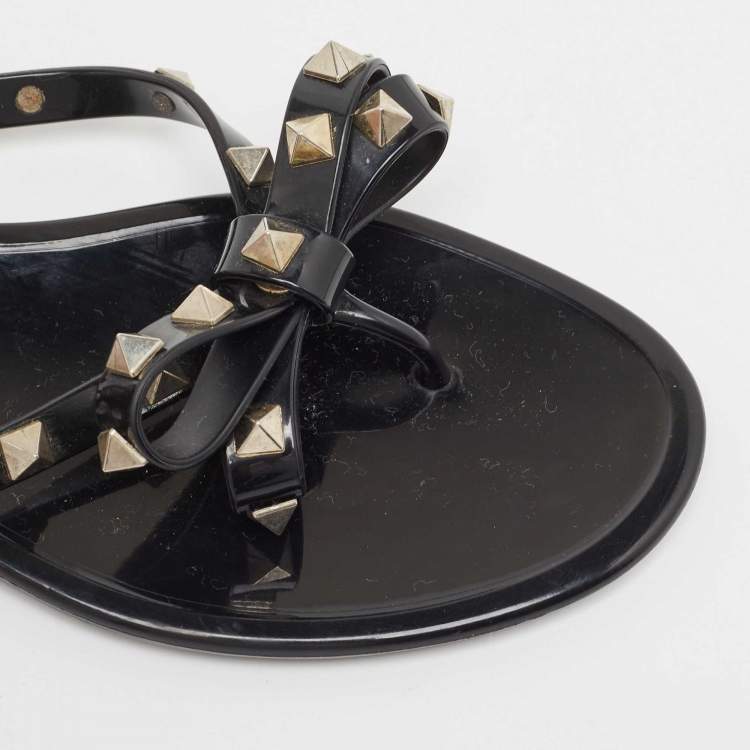 Pre Owned Valentino Black Jelly Rockstud Flat Slides Size 40
