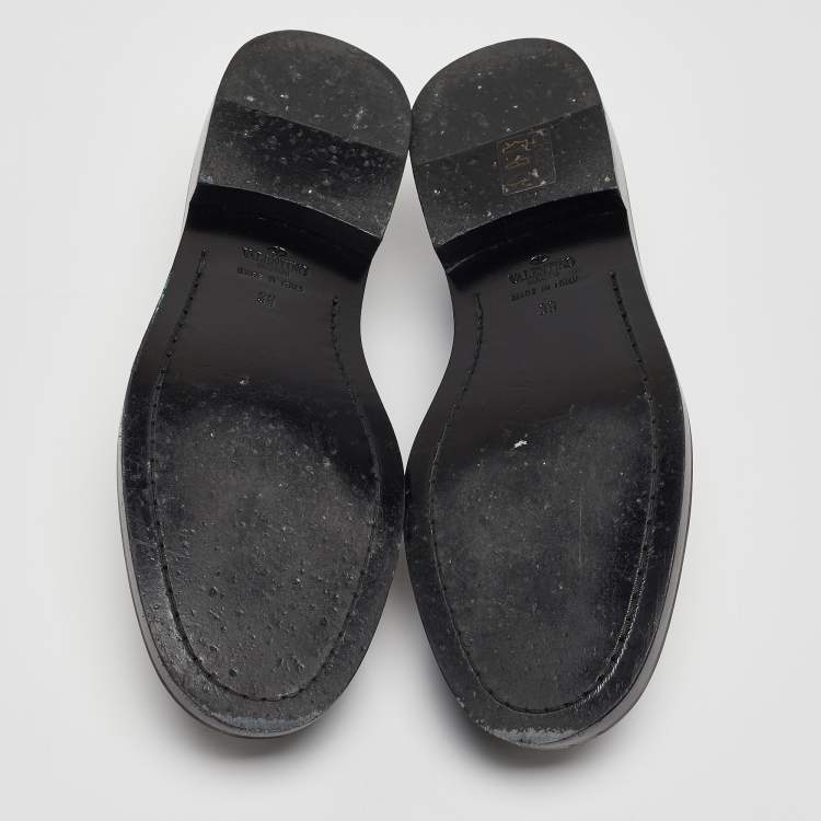 Pre Owned Valentino Black Leather Roman Stud Loafers Size 39