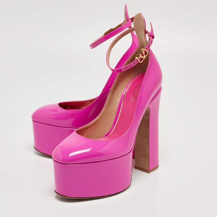 Pre Owned Valentino Pink Patent Leather Tan-Go Platform Pumps Size 35