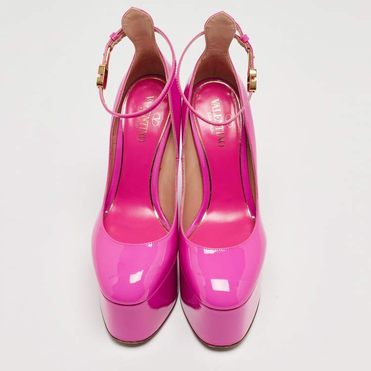 Pre Owned Valentino Pink Patent Leather Tan-Go Platform Pumps Size 35