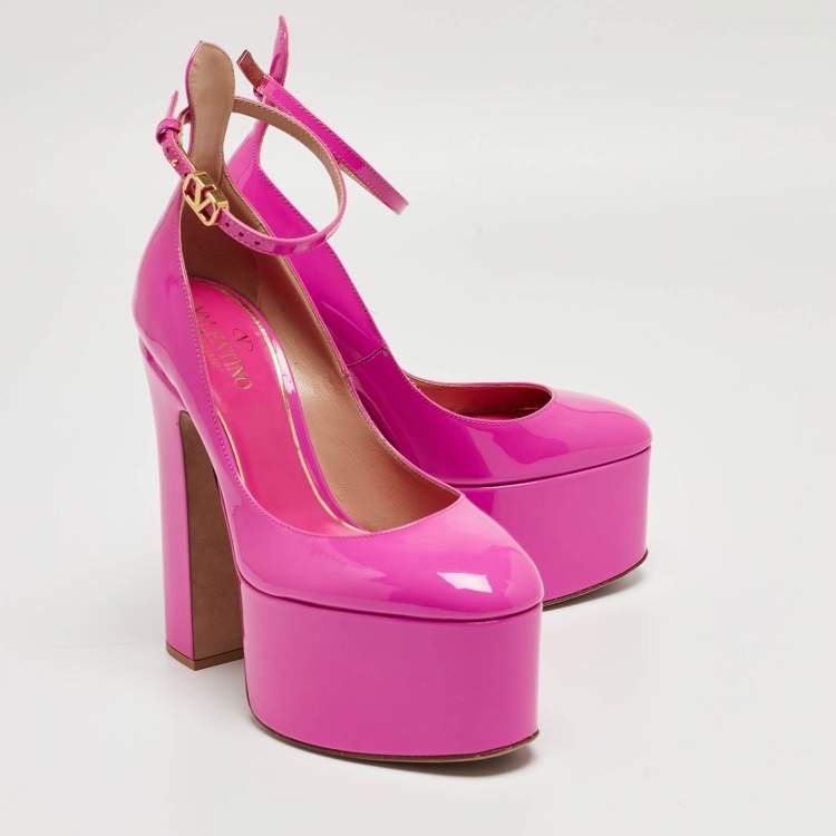 Pre Owned Valentino Pink Patent Leather Tan-Go Platform Pumps Size 35