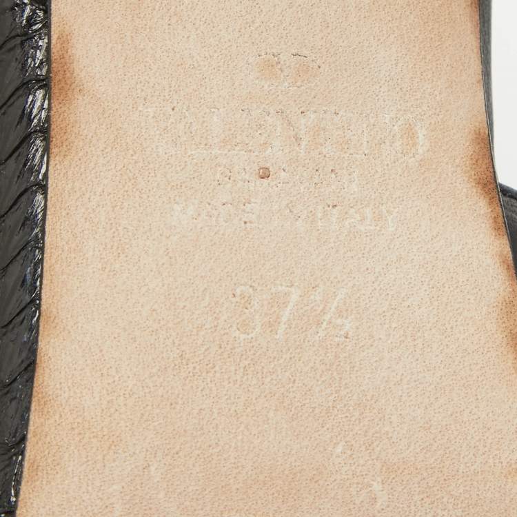 Pre Owned Valentino Black Python Rockstud Slingback Pumps Size 37.5