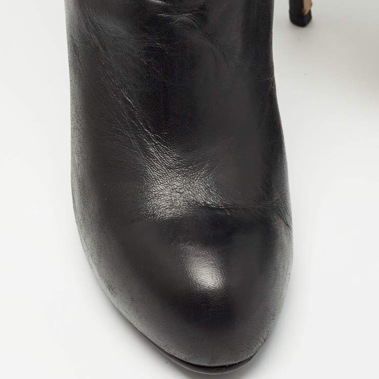 Pre Owned Valentino Black Leather Knee Length Boots Size 38