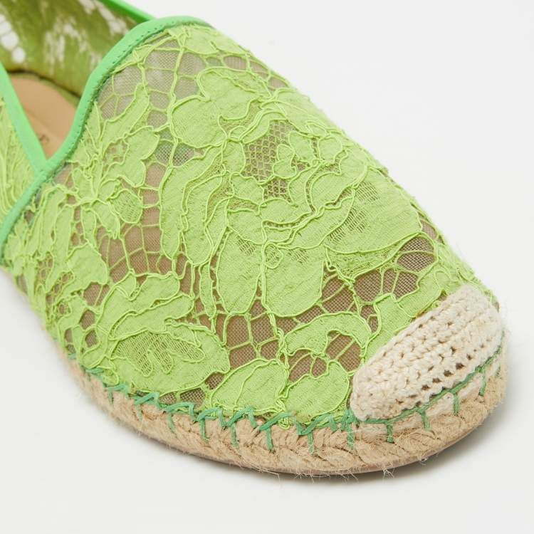 Pre Owned Valentino Green Mesh and Lace Espadrille Flats Size 40